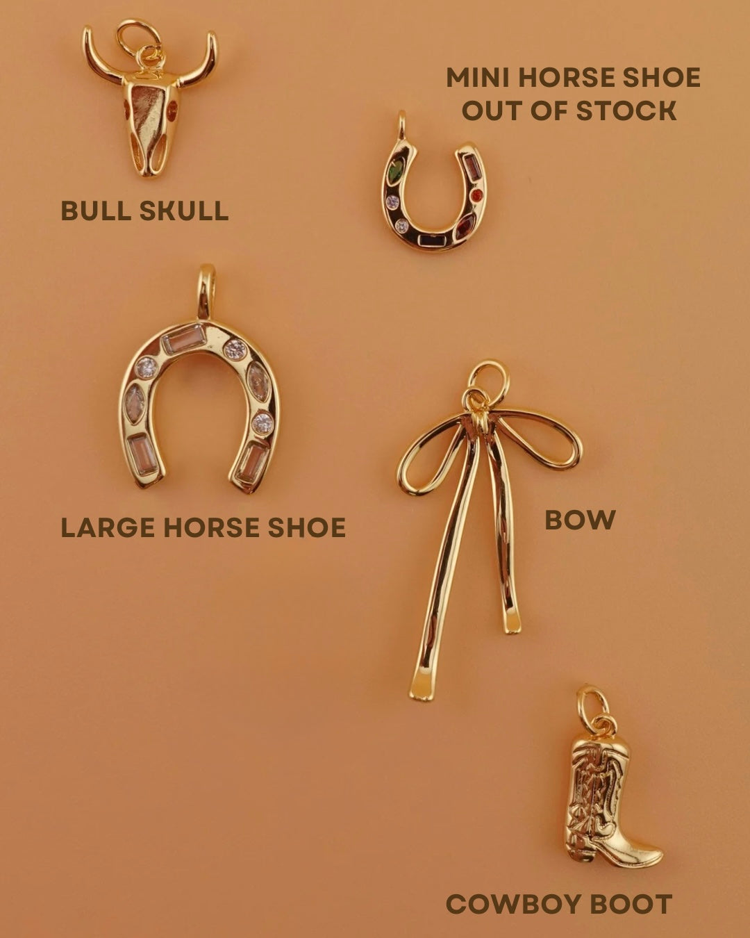 Bow, Boot, Horse Shoe, and Bull skull shape Lockets